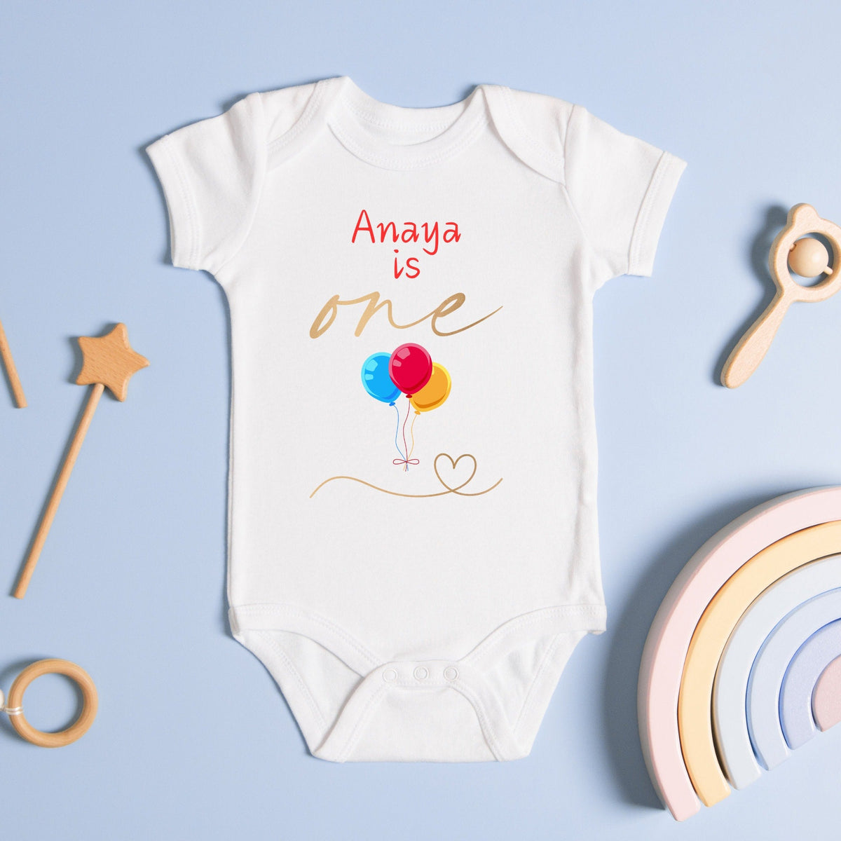 Personalised First Birthday Balloon Baby Name Bodysuit
