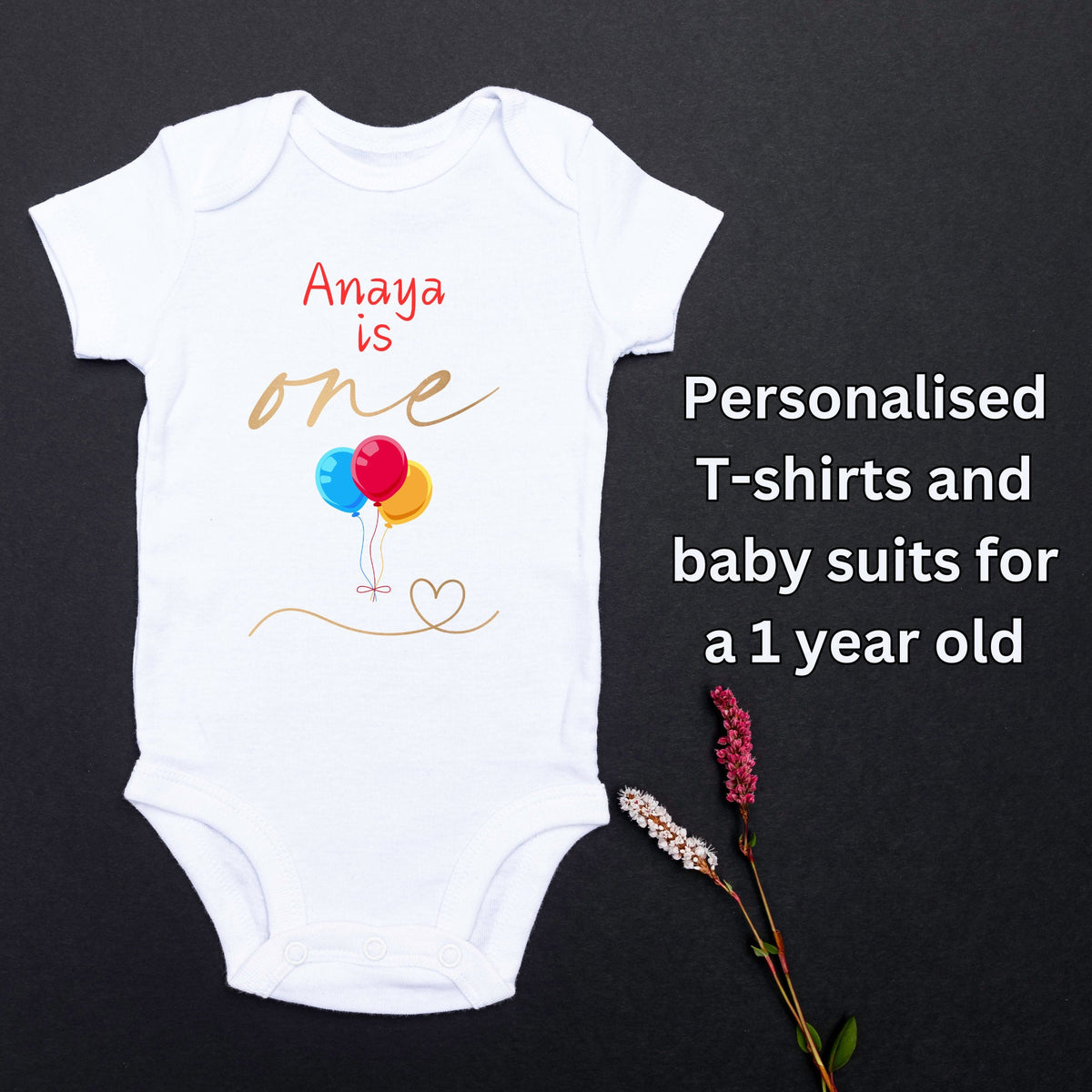 Personalised First Birthday Balloon Baby Name Bodysuit