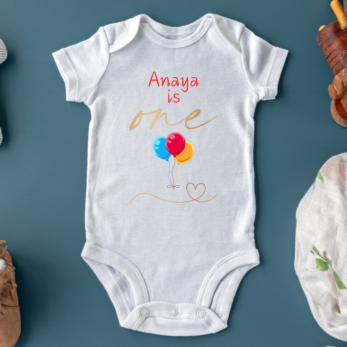Personalised First Birthday Balloon Baby Name Bodysuit