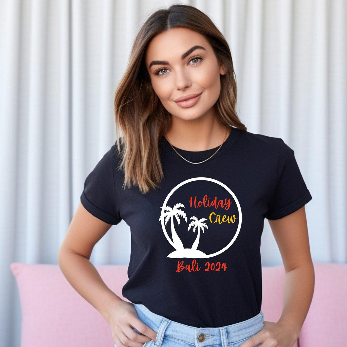 Custom Holiday Crew Circle Palm Tree T Shirt