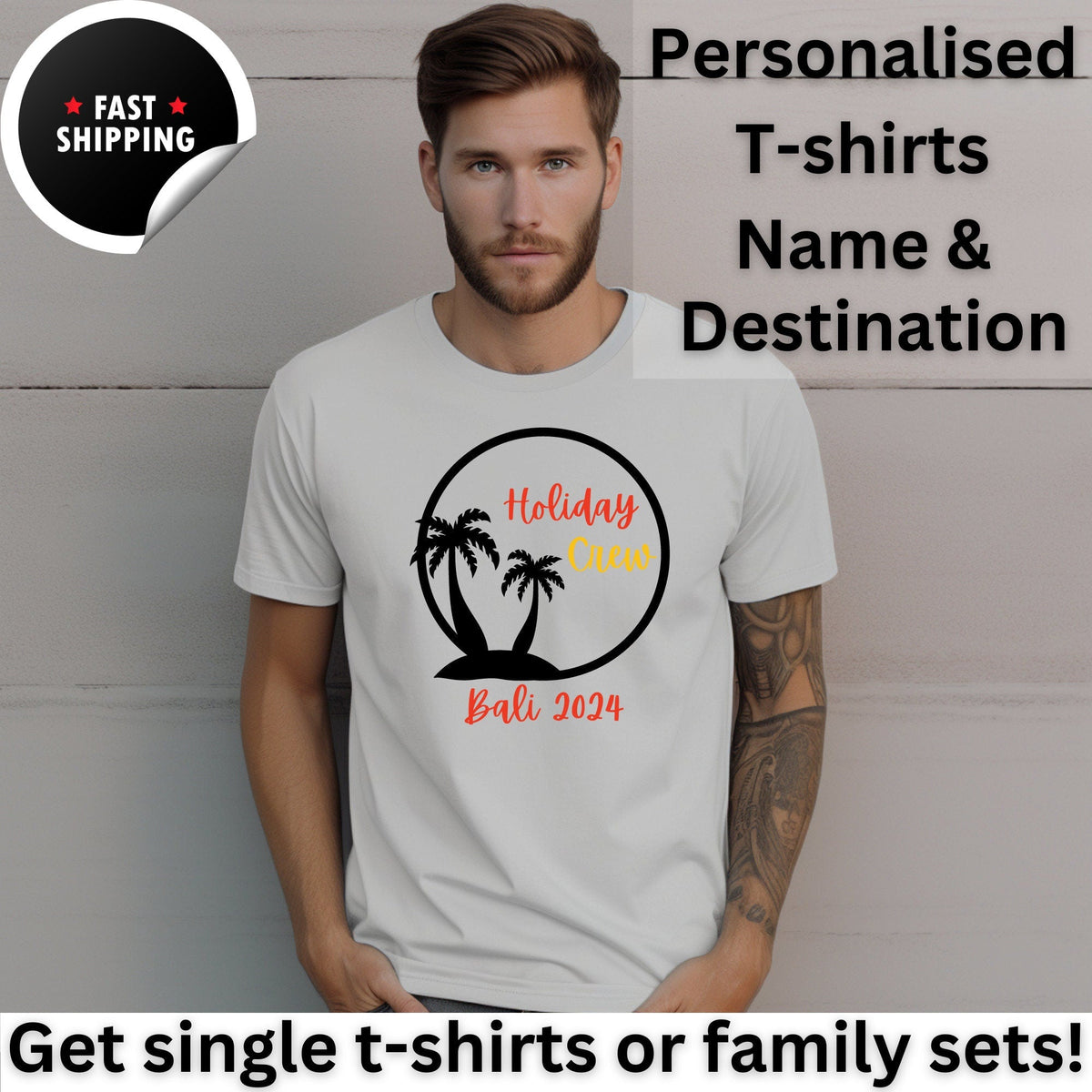 Custom Holiday Crew Circle Palm Tree T Shirt