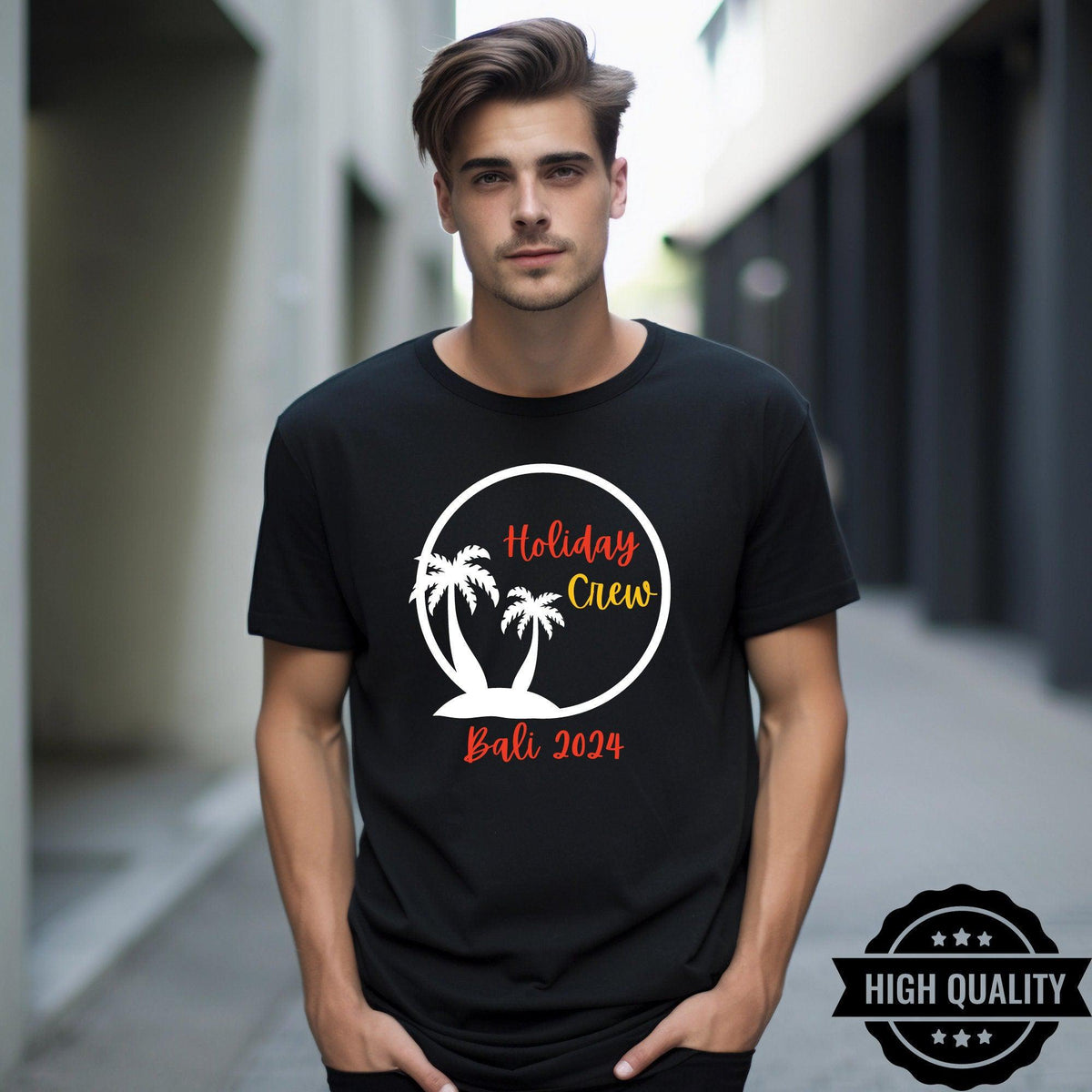 Custom Holiday Crew Circle Palm Tree T Shirt