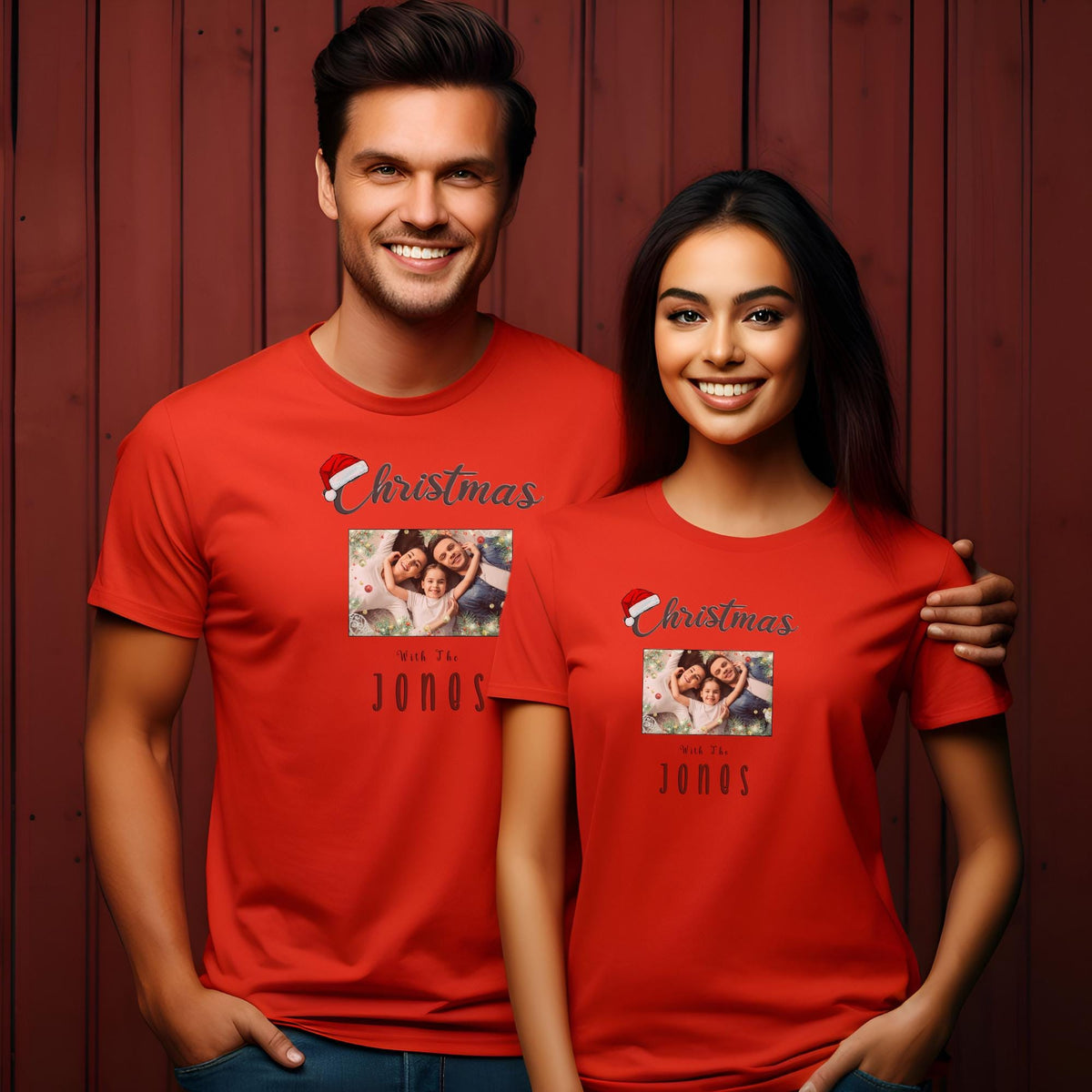 Family Christmas With The T-Shirts With Custom Photo