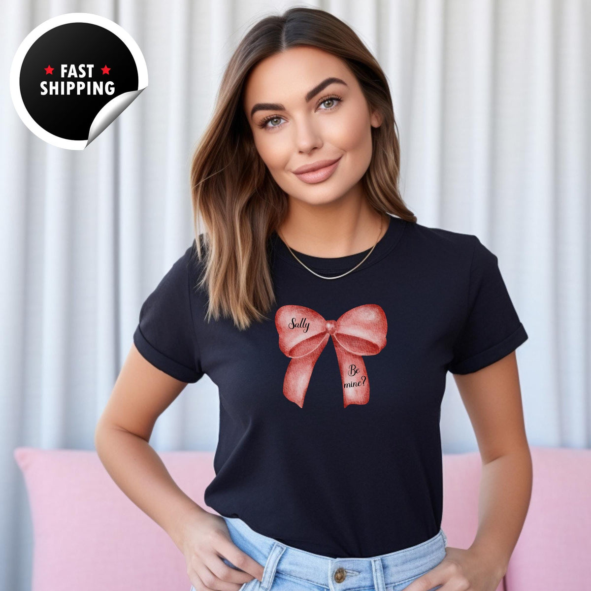 Personalised Pink Bow T Shirt, Coquette Pink Ribbon T-Shirt, Bow Name Print T-Shirt, Pink Bow Shirt, Cute Bow Shirt, Custom Girly Gifts