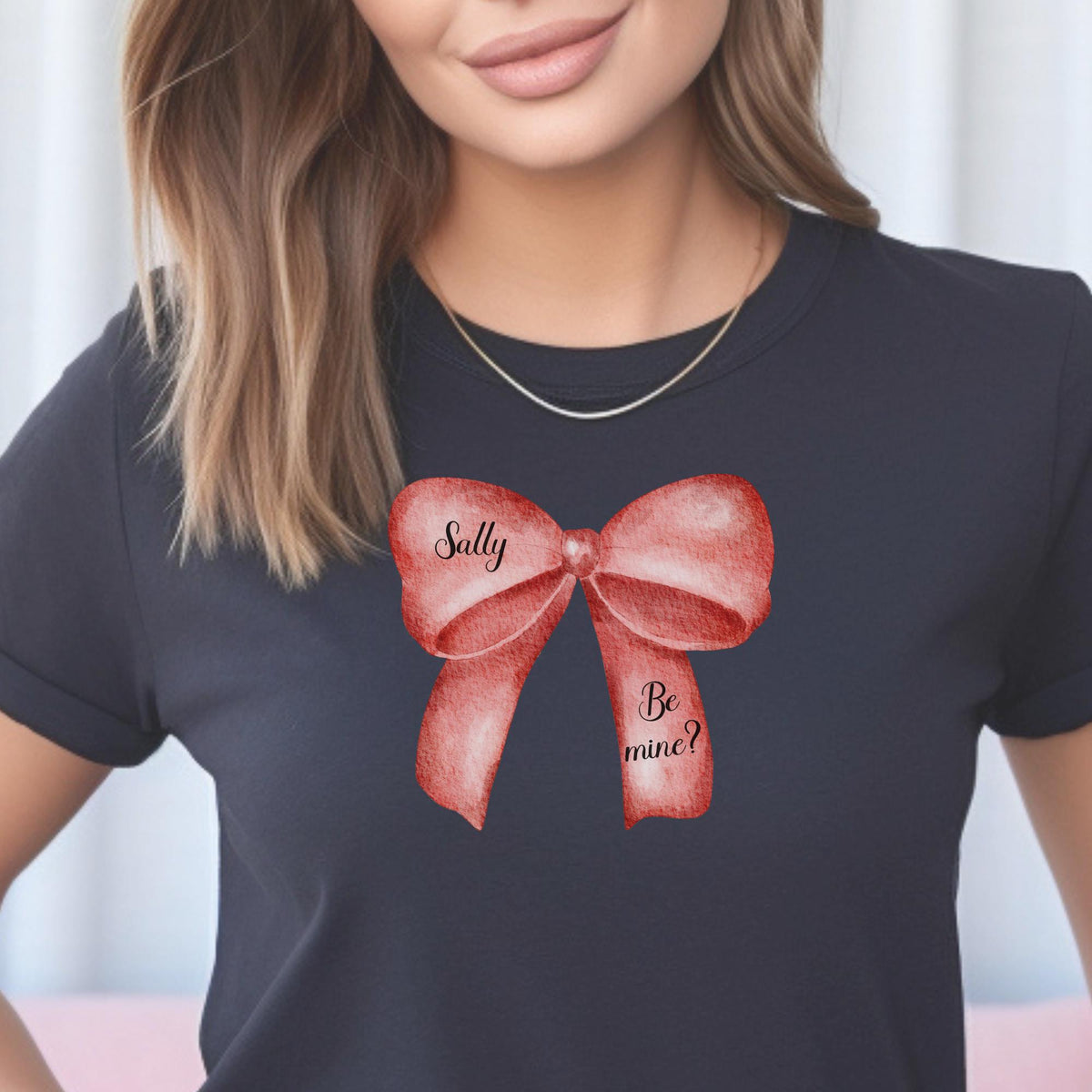 Personalised Pink Bow T Shirt, Coquette Pink Ribbon T-Shirt, Bow Name Print T-Shirt, Pink Bow Shirt, Cute Bow Shirt, Custom Girly Gifts