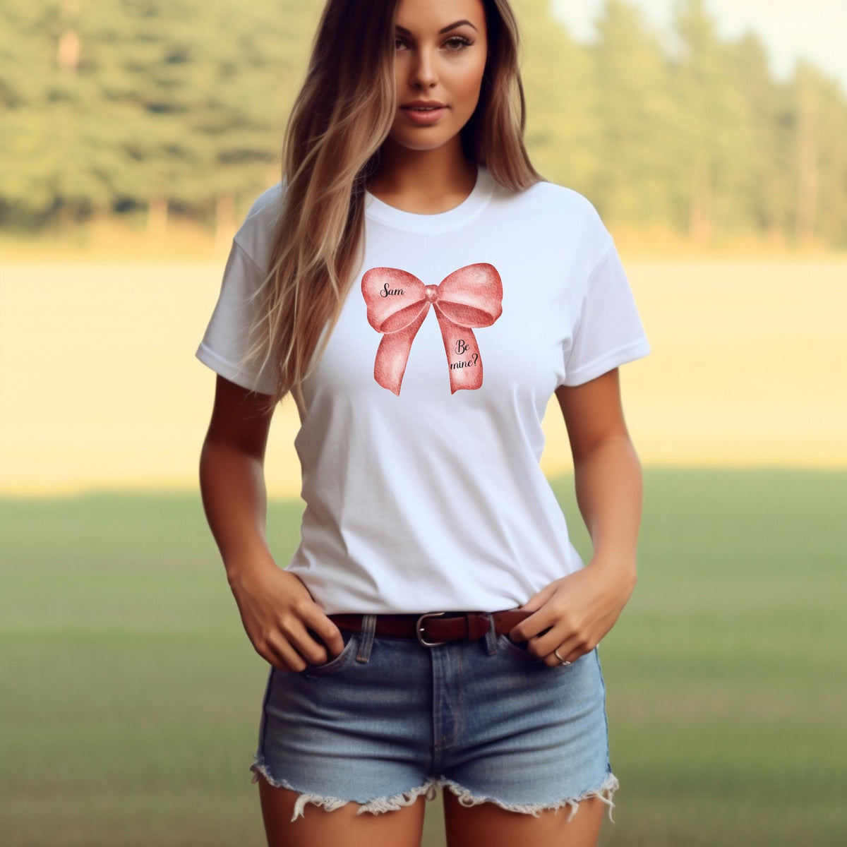 Personalised Pink Bow T Shirt, Coquette Pink Ribbon T-Shirt, Bow Name Print T-Shirt, Pink Bow Shirt, Cute Bow Shirt, Custom Girly Gifts