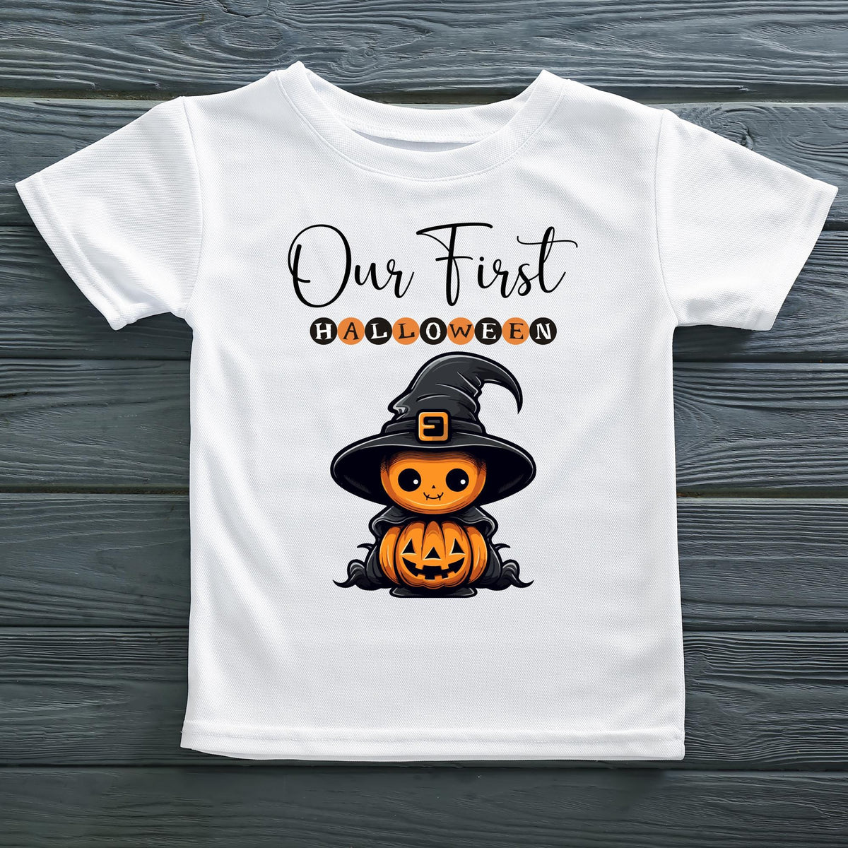 Our First Halloween Pumpkin Wizard Family Matching White Shirts