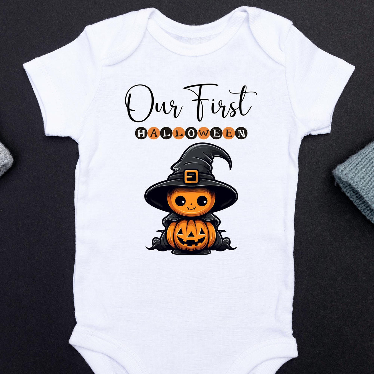 Our First Halloween Pumpkin Wizard Family Matching White Shirts