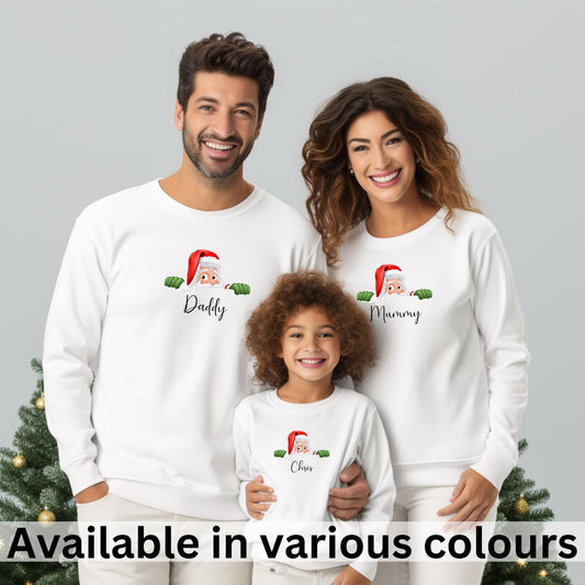 Personalised Peeping Santa Face Christmas Sweatshirts