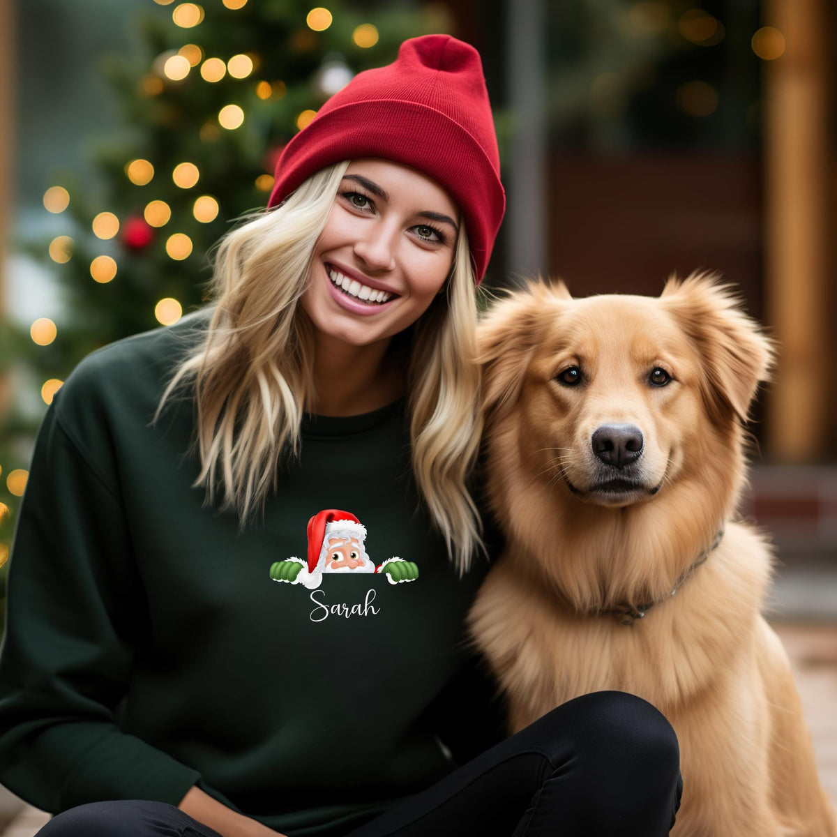 Personalised Peeping Santa Face Christmas Sweatshirts