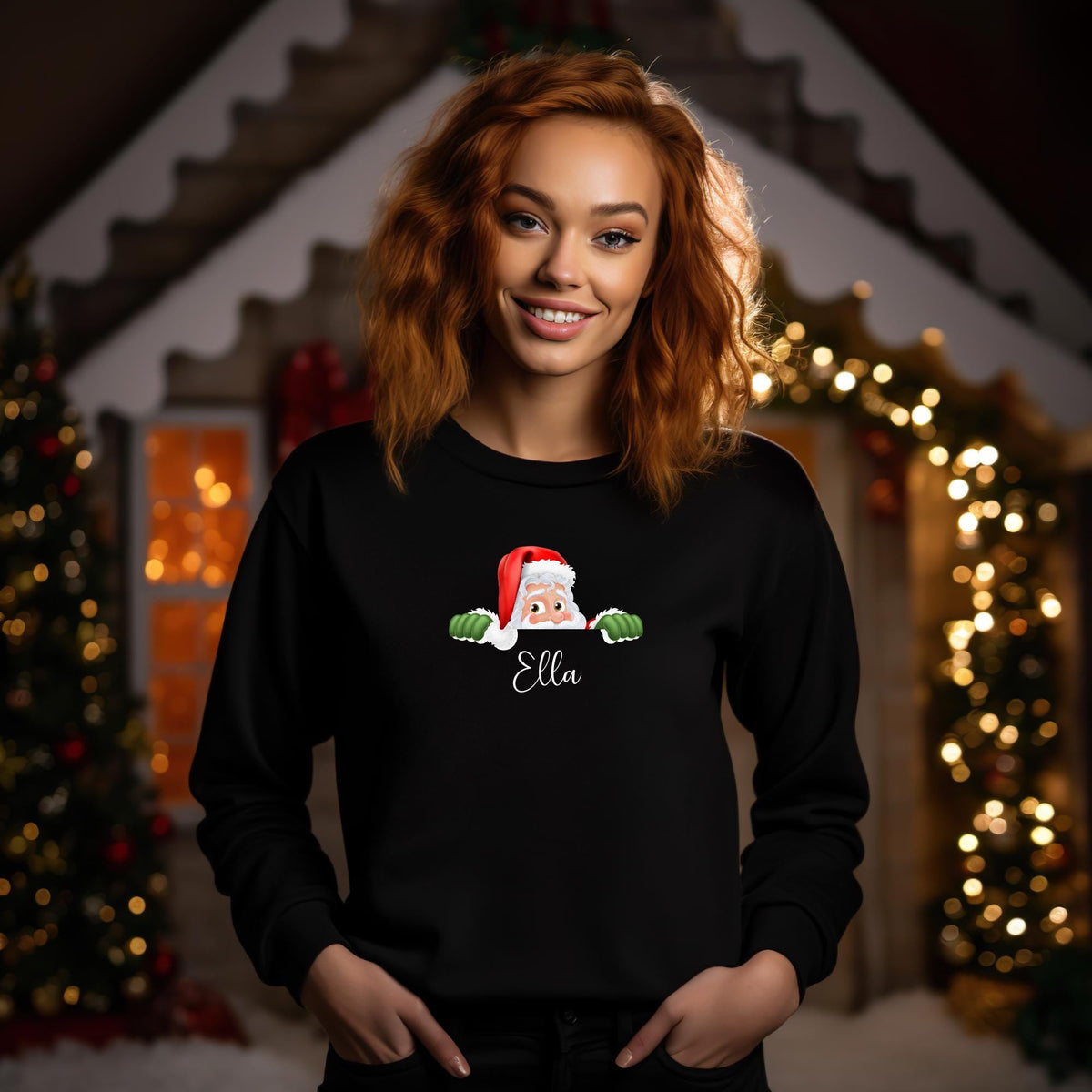 Personalised Peeping Santa Face Christmas Sweatshirts