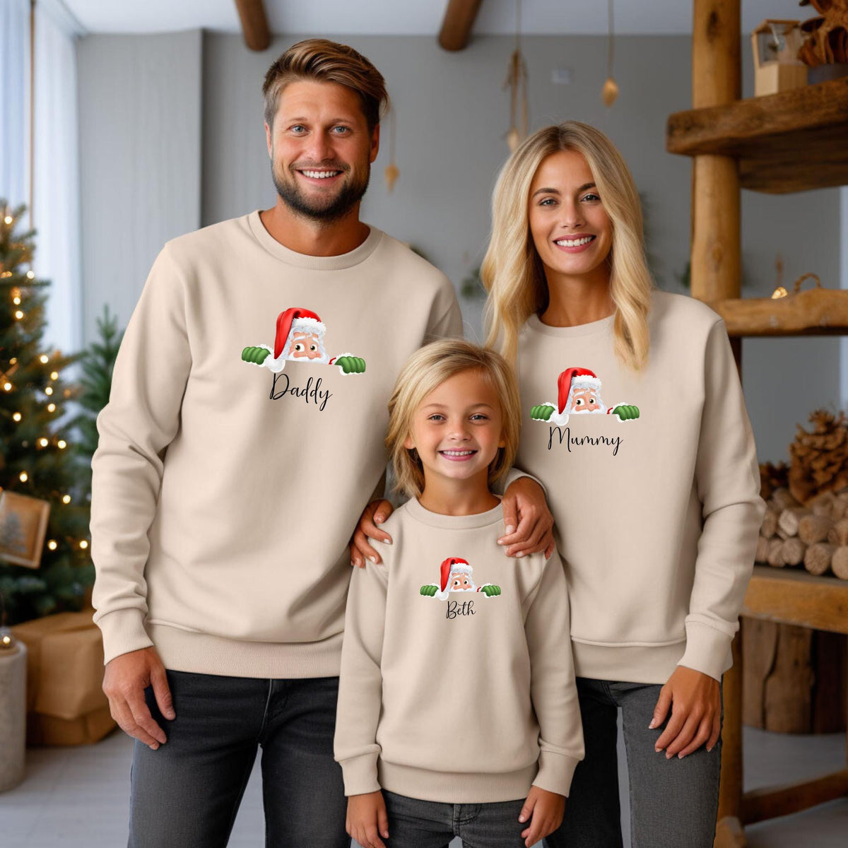 Personalised Peeping Santa Face Christmas Sweatshirts