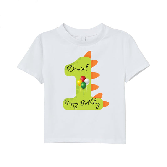Personalised 1st Birthday Dino Balloons T Shirt