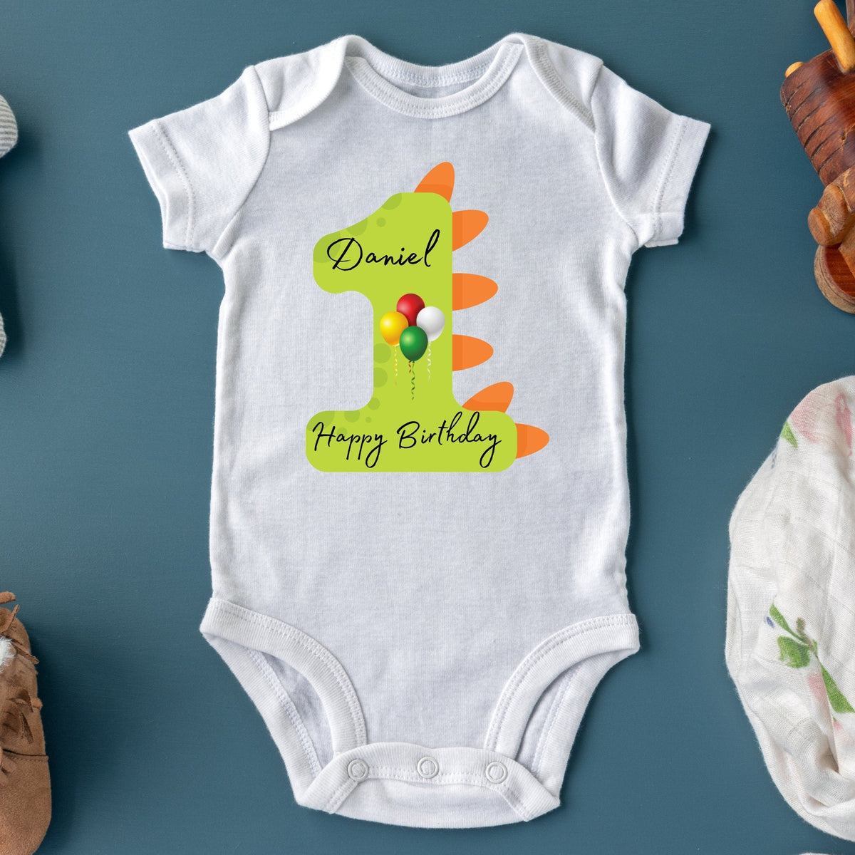 Personalised 1st Birthday Dino Balloons T Shirt
