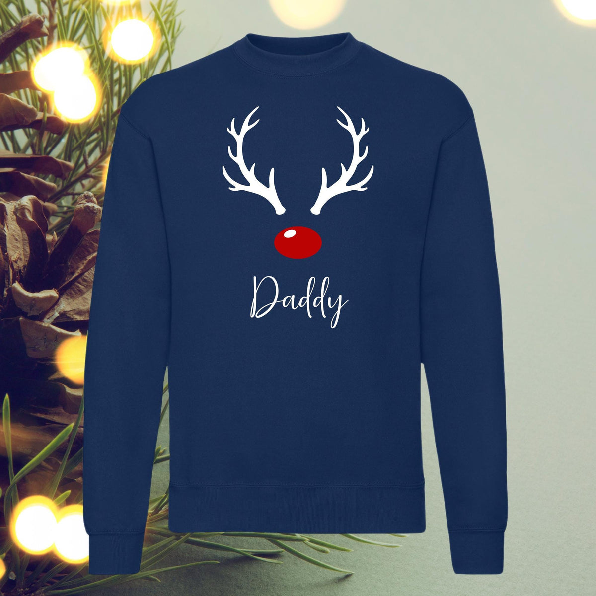 Personalised Family Name Reindeer Face Christmas Sweatshirts