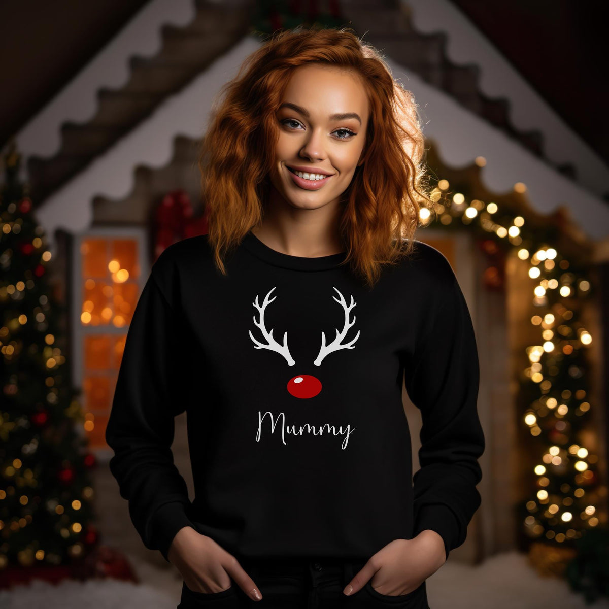 Personalised Family Name Reindeer Face Christmas Sweatshirts