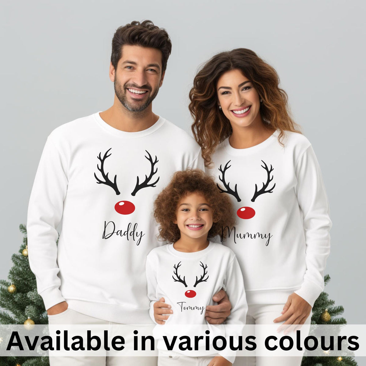 Personalised Family Name Reindeer Face Christmas Sweatshirts