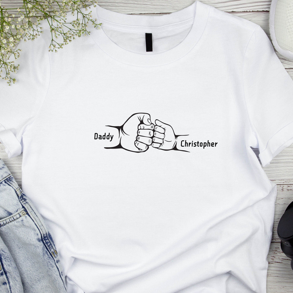 Custom Name Dad and Toddler Fist Bump T Shirt