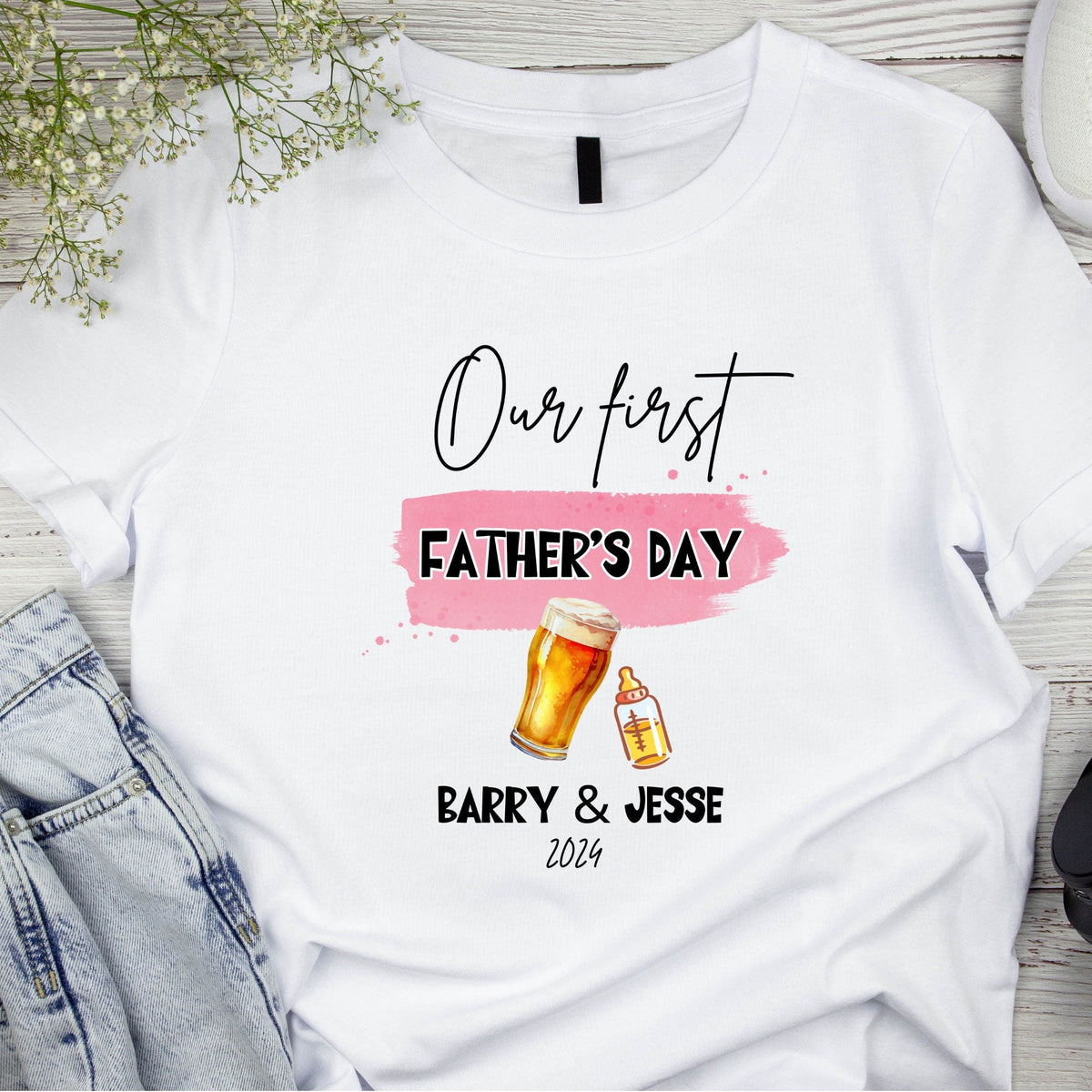 Personalised Our First Father's Day Drinking T Shirt