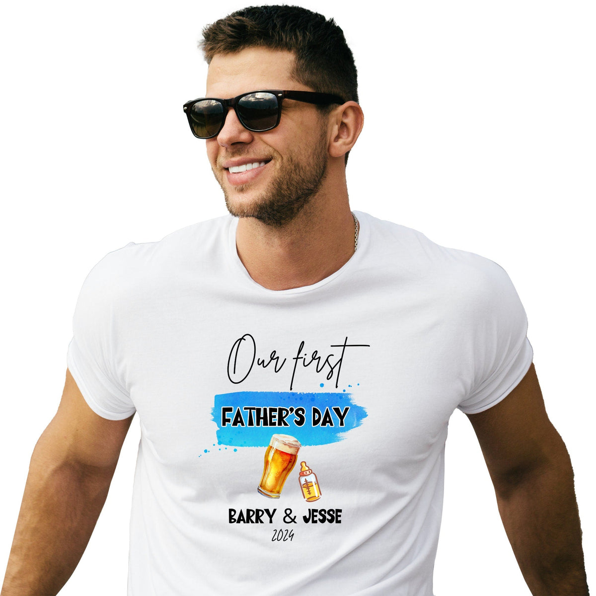 Personalised Our First Father's Day Drinking T Shirt