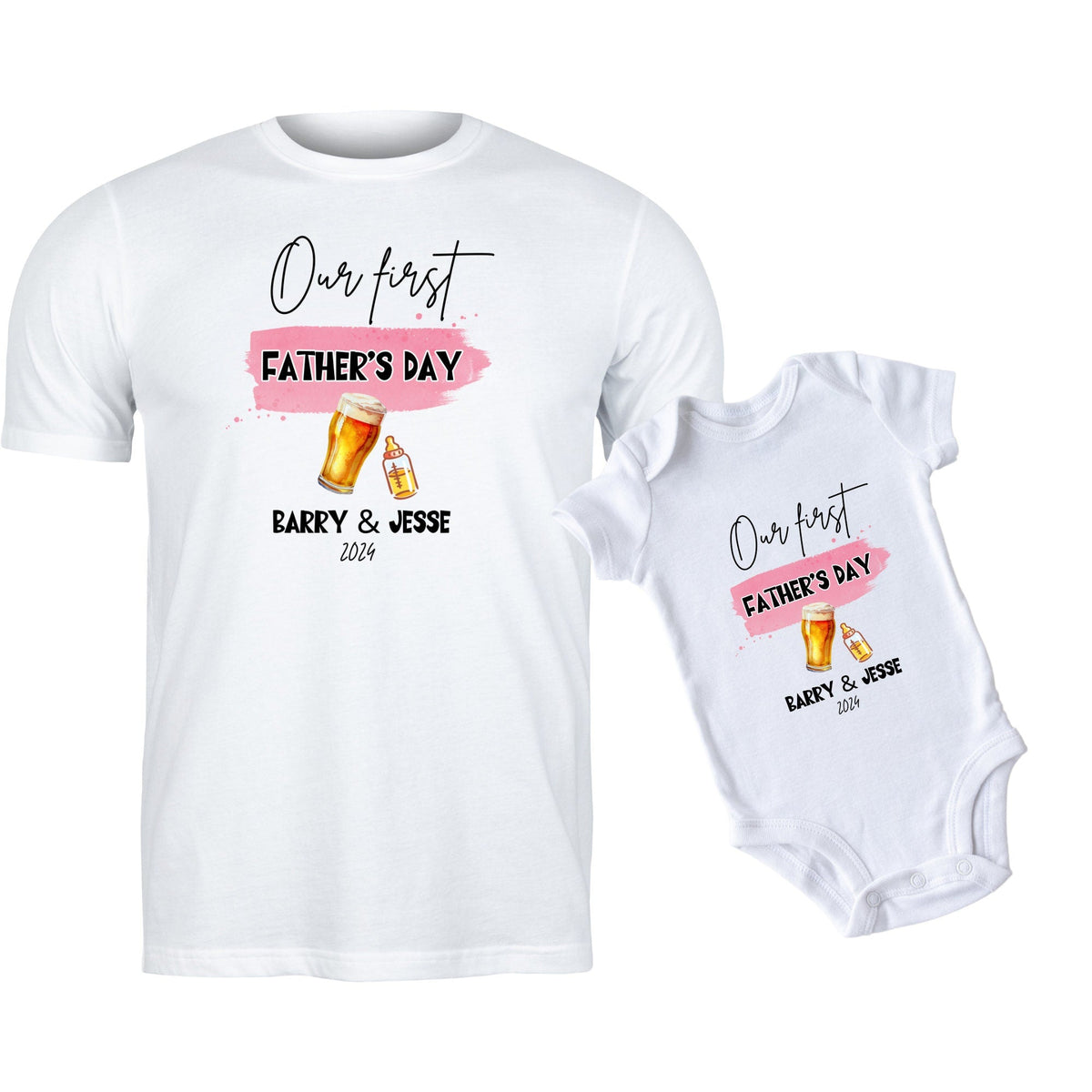 Personalised Our First Father's Day Drinking T Shirt