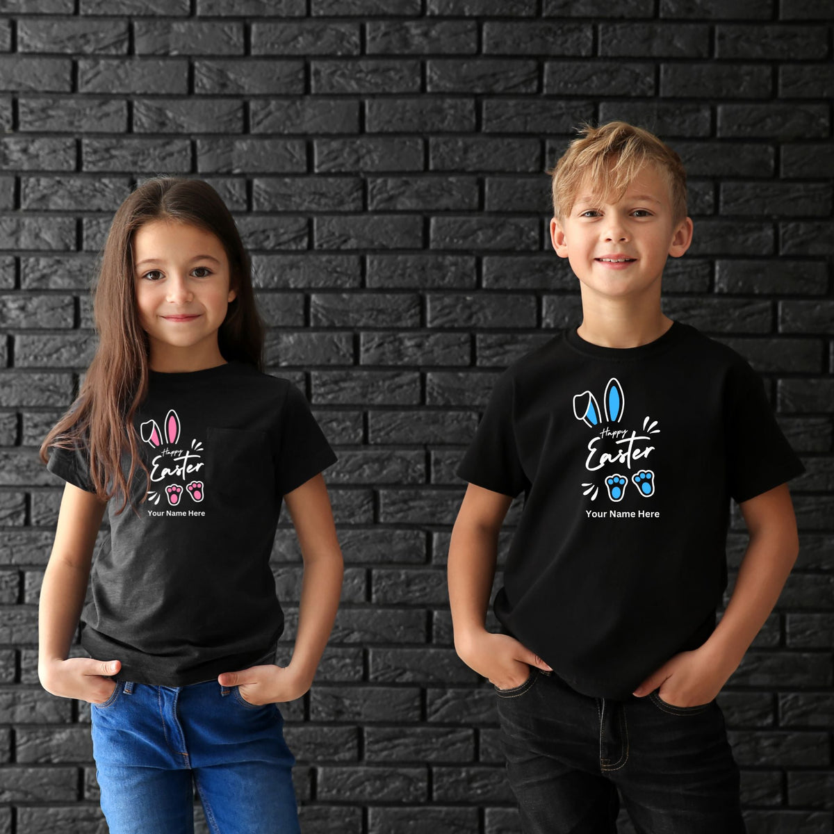 Personalised Happy Easter Cute Bunny Ears T-Shirt