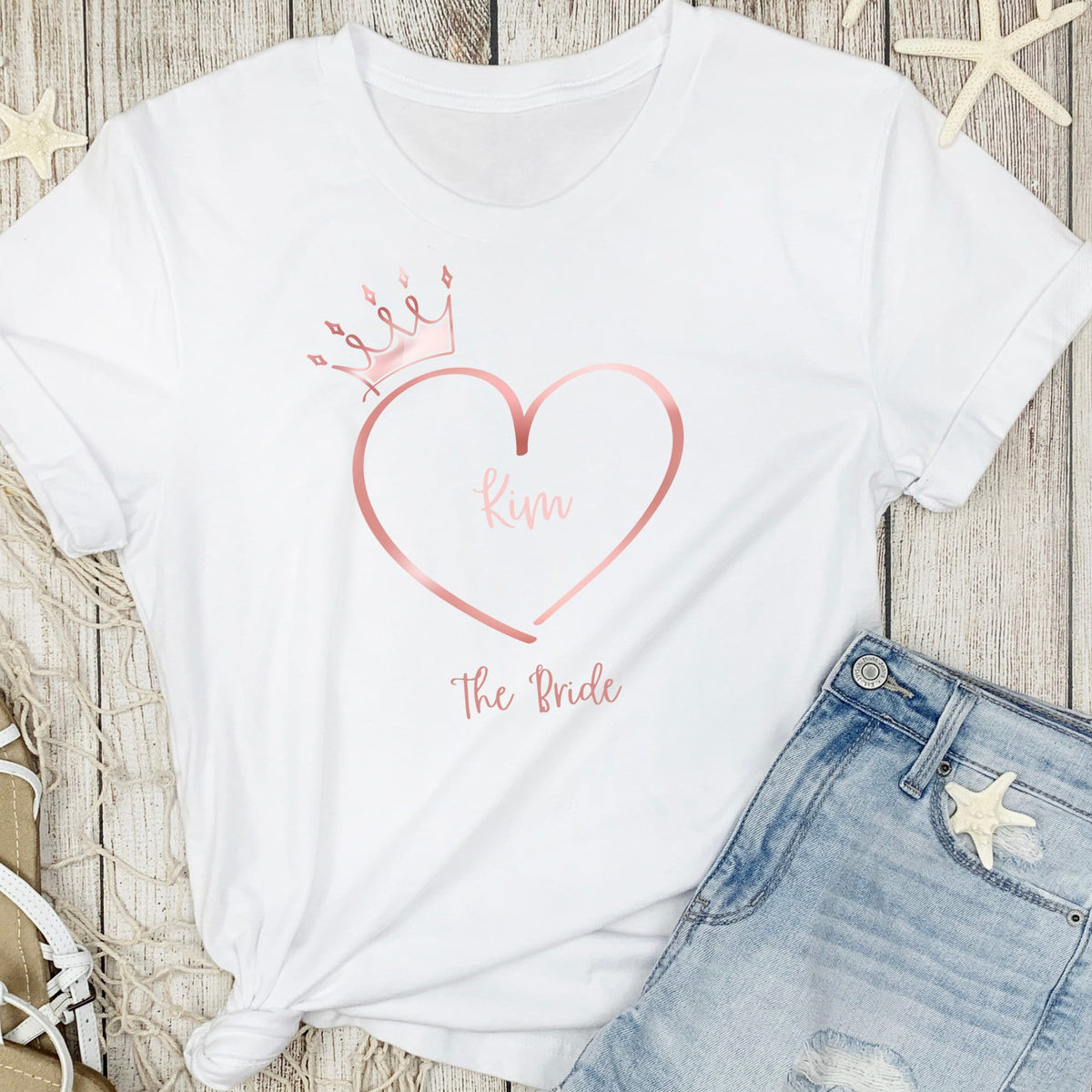 Personalised Heart and Crown Bride T Shirt
