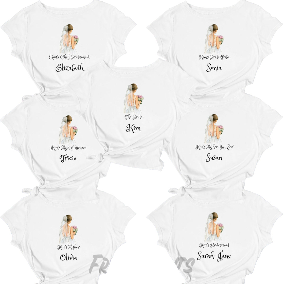 Personalised Hen Party T-Shirt With Bride illustration and Custom Name