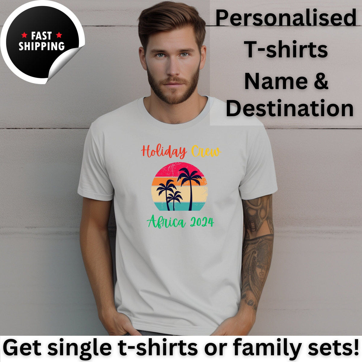 Personalised Holiday Crew Tropical Palm Trees T shirt