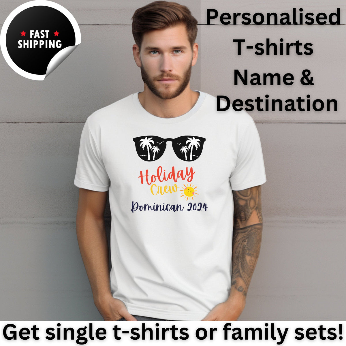 Personalised Family Holiday Crew Sunglass T Shirts