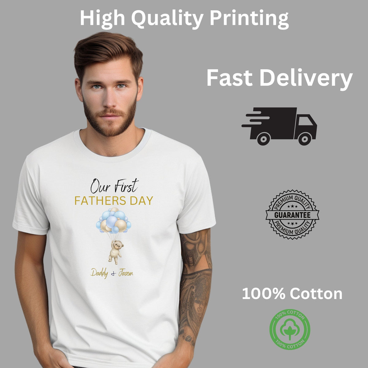 Personalised Our First Father's Day Matching Teddy T-Shirt