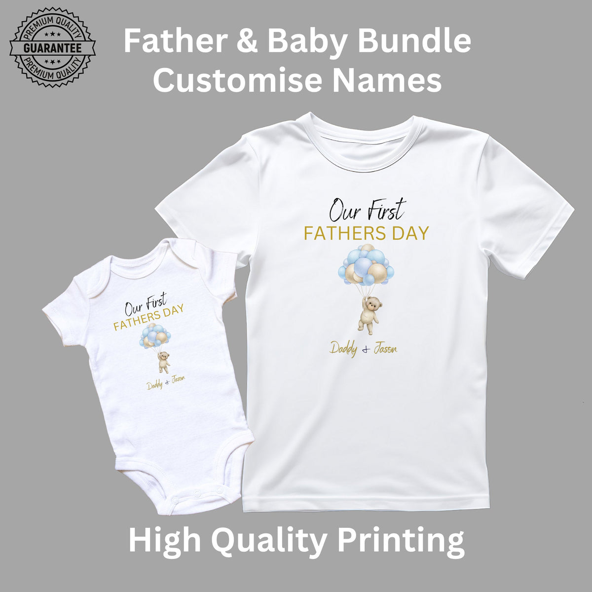 Personalised Our First Father's Day Matching Teddy T-Shirt