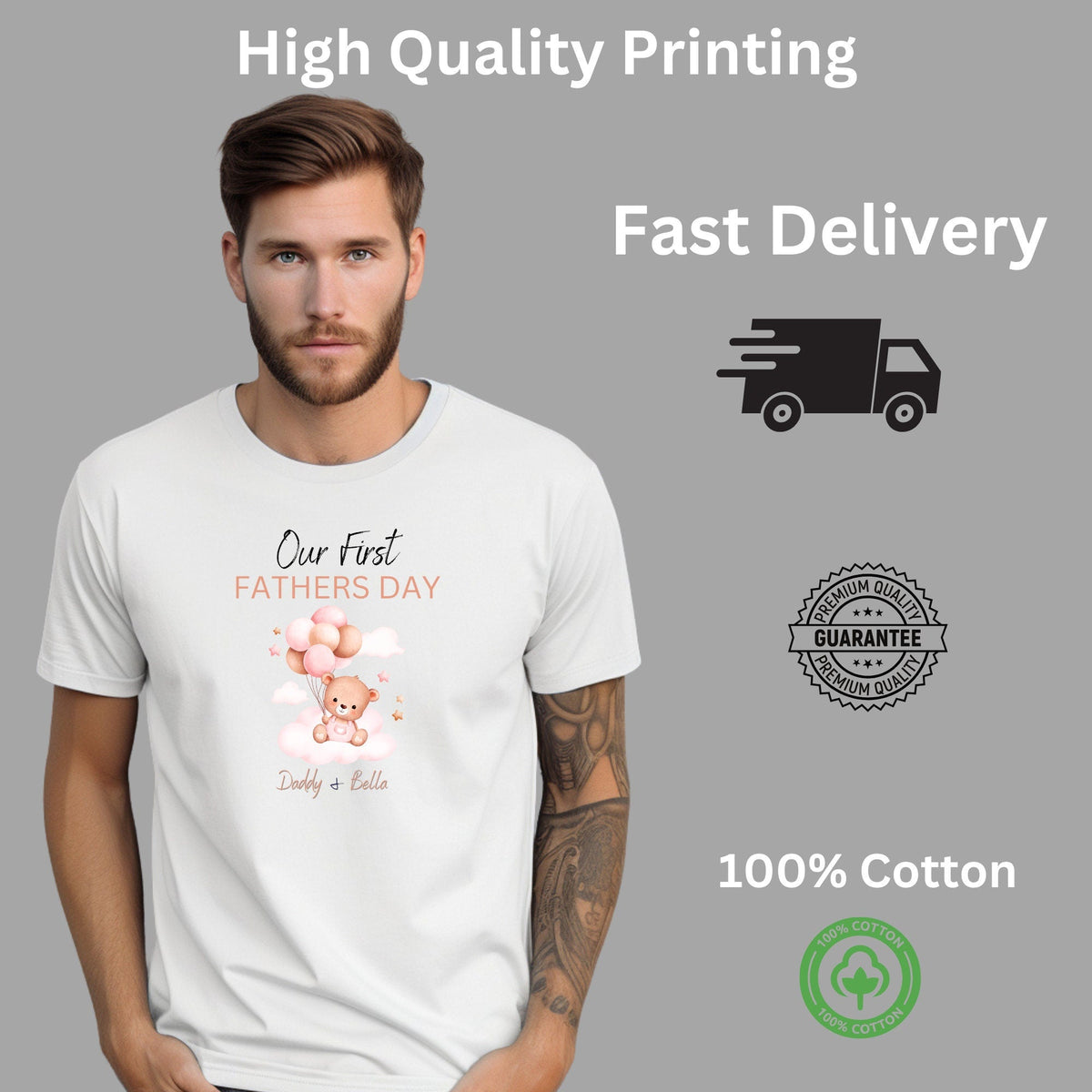 Personalised Our First Father's Day matching T Shirt