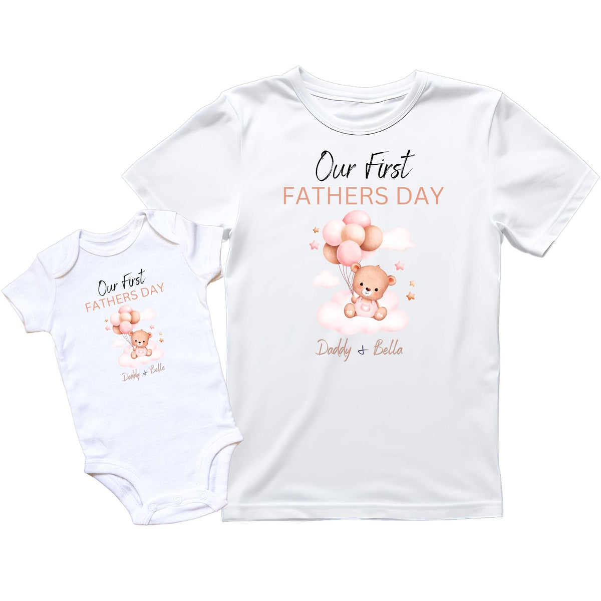 Personalised Our First Father's Day matching T Shirt