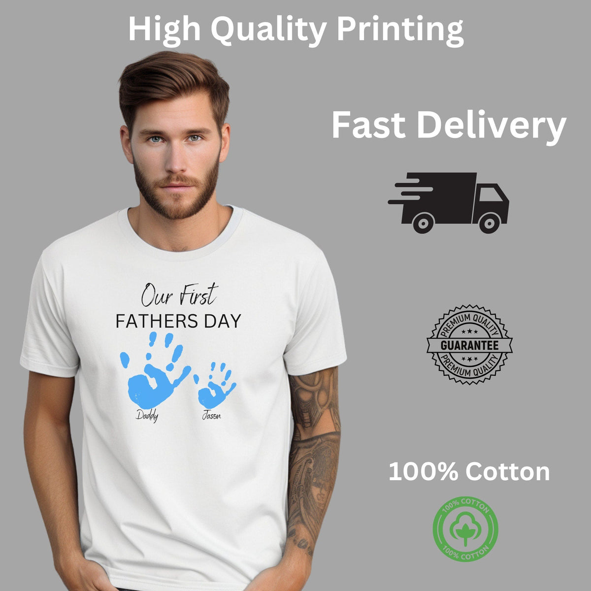 Perosnalised Our First Father's Day Handprint Matching Shirts