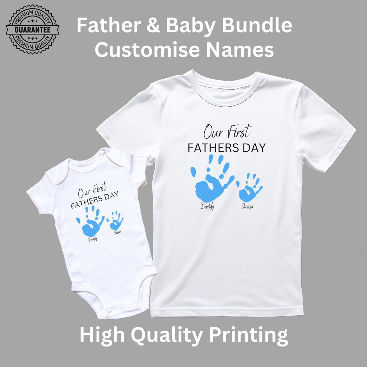 Perosnalised Our First Father's Day Handprint Matching Shirts