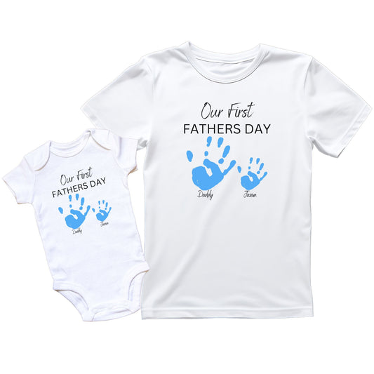 Perosnalised Our First Father's Day Handprint Matching Shirts