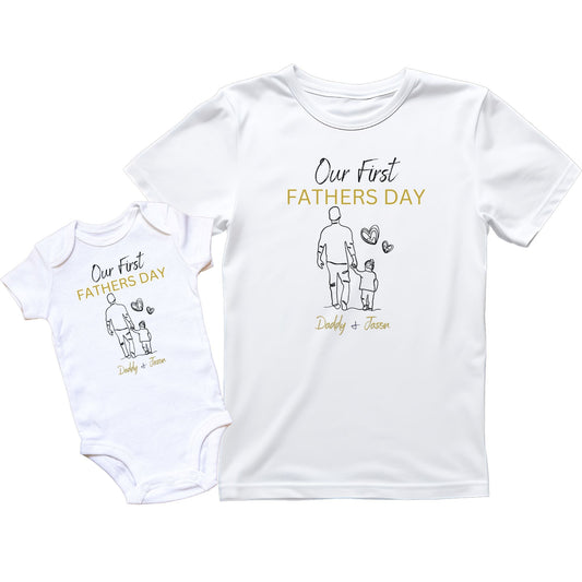 Personalised Our First Father's Day Baby Grow Shirts
