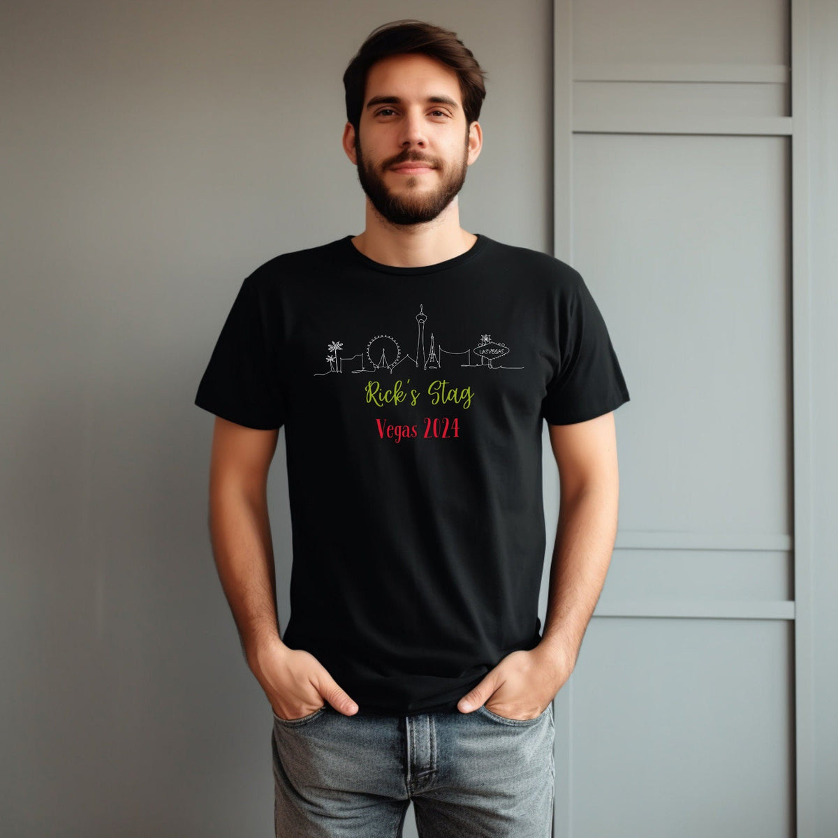 Personalised Stag Vegas Skyline T Shirt