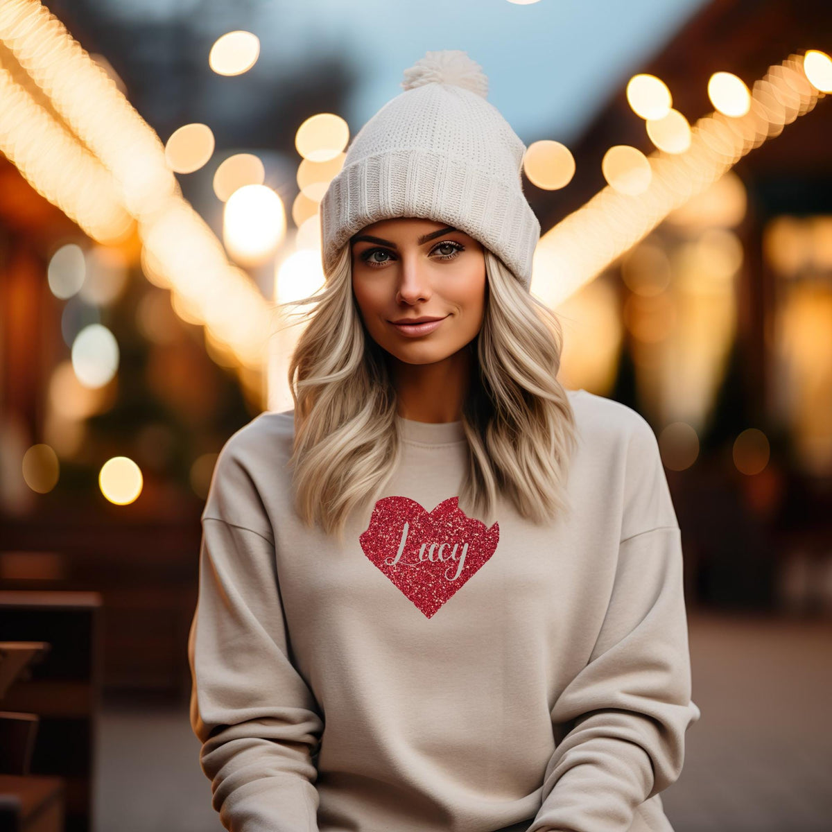 Personalised Women's Red Glitter Heart Sweatshirt, Custom Name Valentine's Sweater, Valentine's Day Heart Shirt, Love Sweatshirt Gift