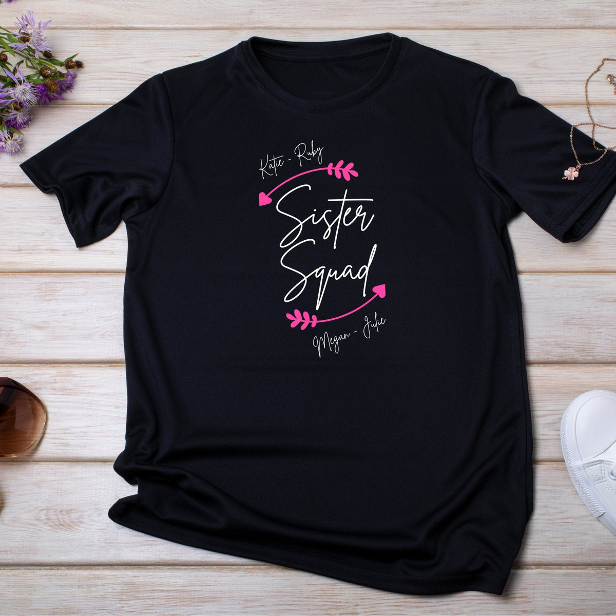 Personalised Sister Squad Pink Arrows T Shirt